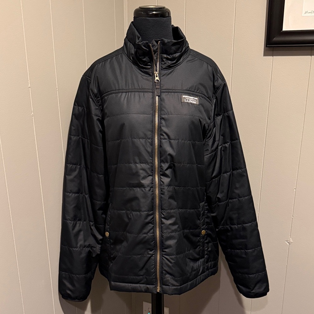 B23 L.L. Bean Women's XL Black Puffer Jacket Lightweight Outdoor